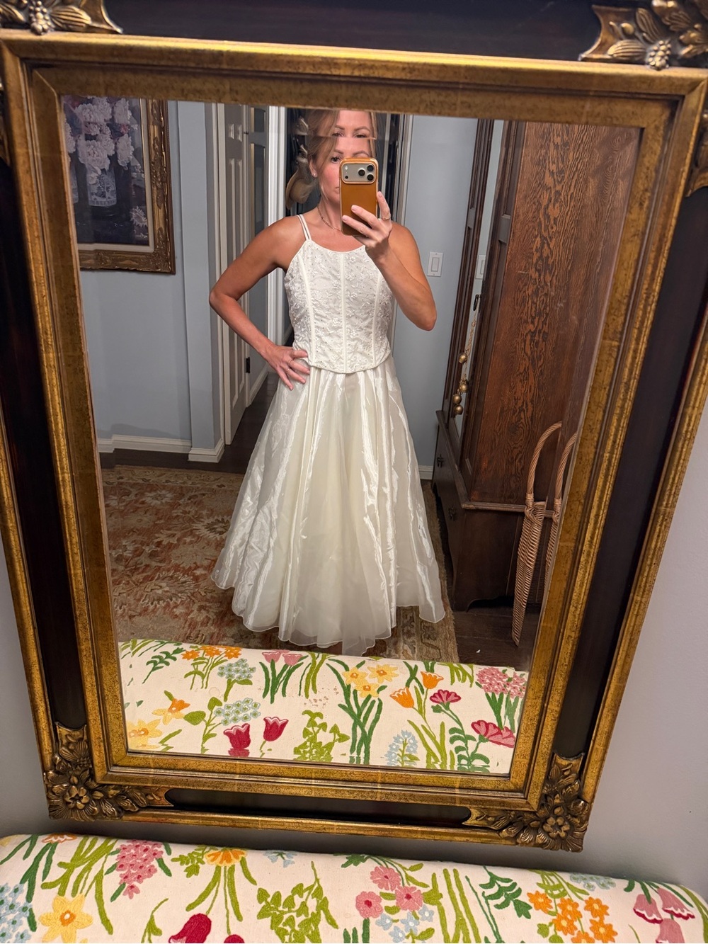 Vintage Ivory Lace Spaghetti-Strap Prom Dress - Picture 9 of 10